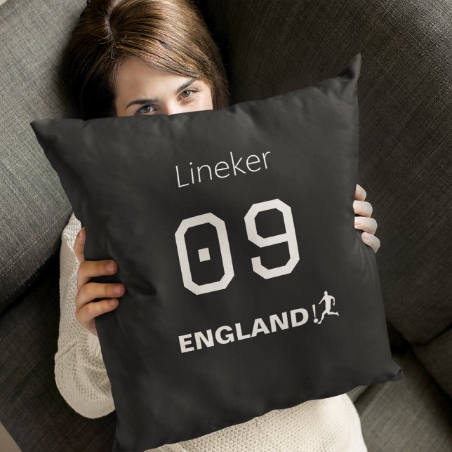Engeland Voetbal Zwart Wit Aangepaste Naam Nummer Kussen (Creator heeft geüpload)