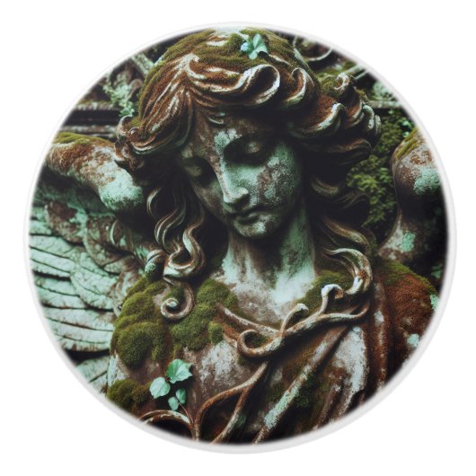 Engelbeeld bedekt met patina keramische knop (Voorkant)