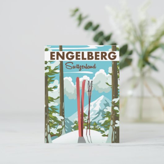 Engelberg Zwitserland ski poster Briefkaart (Staand voorkant)