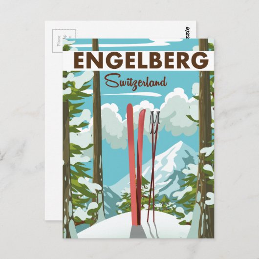 Engelberg Zwitserland ski poster Briefkaart (Voorkant / Achterkant)