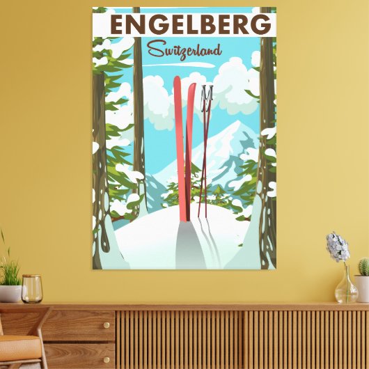 Engelberg Zwitserland ski poster Canvas Afdruk (Insitu (Woonkamer))