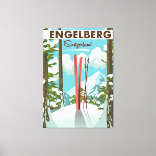 Engelberg Zwitserland ski poster Canvas Afdruk