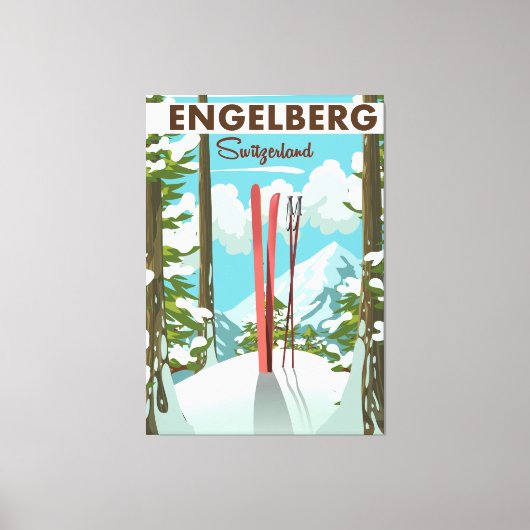 Engelberg Zwitserland ski poster Canvas Afdruk (Voorkant)