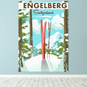 Engelberg Zwitserland ski poster Canvas Afdruk (Insitu (Houten vloer))