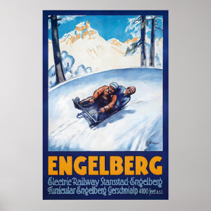 Engelberg Zwitserland Vintage Ski Poster - Ingelij