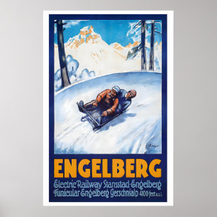 Engelberg Zwitserland Wintersport Vintage Skiën Poster