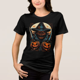 Engelbewaarder met gruwelpompoen en messen Hallowe Tri-Blend Shirt