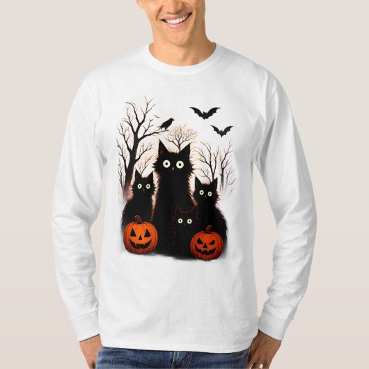 Engelbewarende Halloweenkatten en -vleermuizen Ont T-shirt (Voorkant)