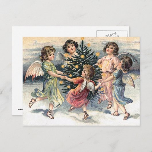 Engelen dansen rond de kerstboom feestdagenkaart (Voorkant / Achterkant)