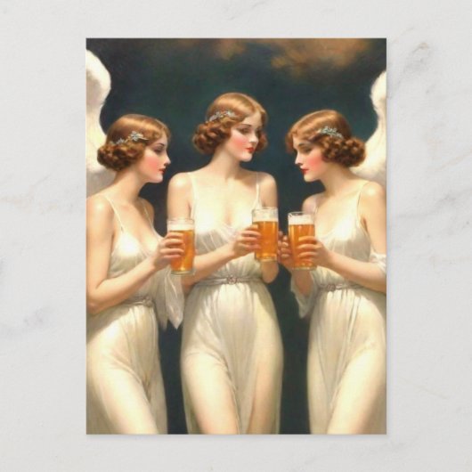 Engelen Drinken Bier Ansichtkaart Briefkaart (Voorkant)