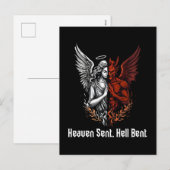 Engelen en Duivel halve hemel stuurde hel gebogen Feestdagenkaart (Voorkant / Achterkant)