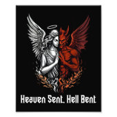 Engelen en Duivel halve hemel stuurde hel gebogen Foto Afdruk (Voorkant)
