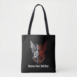 Engelen en Duivel halve hemel stuurde hel gebogen Tote Bag