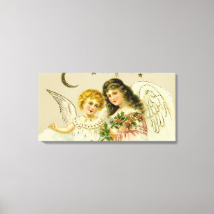 Engelen en hulst vintage feestelijk canvas afdruk