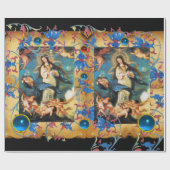 ENGELEN EN MAAGD PERKAMENT, ROOD BLAUWE BLOEMEN, P CADEAUPAPIER (Vlak)