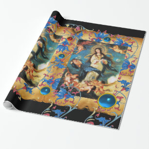 ENGELEN EN MAAGD PERKAMENT, ROOD BLAUWE BLOEMEN, P CADEAUPAPIER