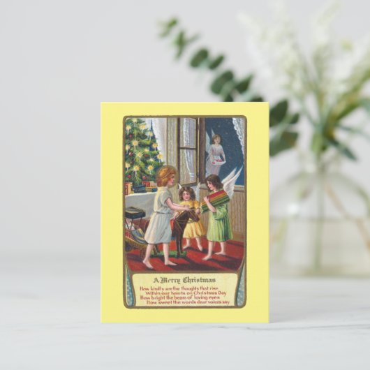 Engelen en speelgoed Vintage Kerstmis Feestdagenkaart (Staand voorkant)