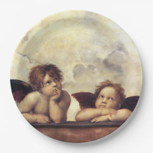 ENGELEN/Gevleugelde Cherubijnen, Wolken Raffaello Papieren Bordje