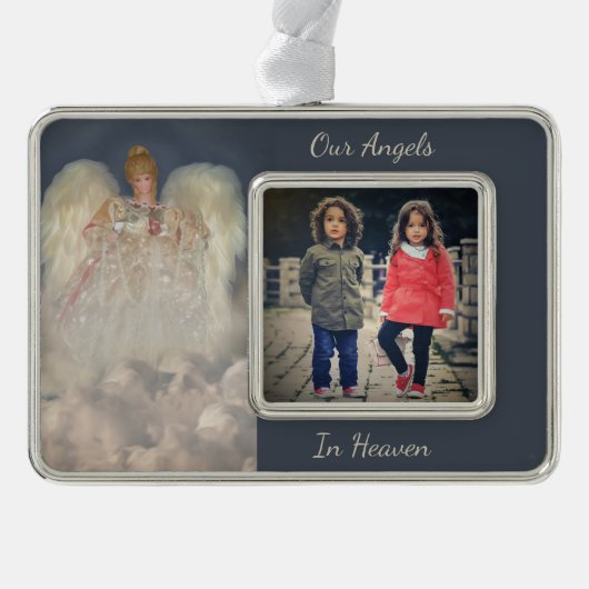 engelen in de hemel traditioneel gedenkteken verzilverd omlijst ornament (Voorkant)