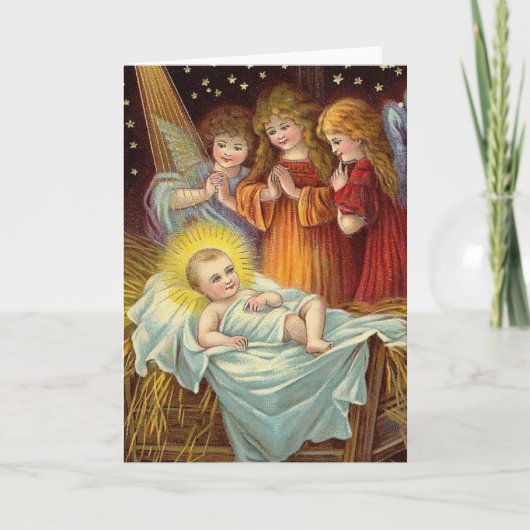 Engelen in de kribbe feestdagen kaart (Voorkant)