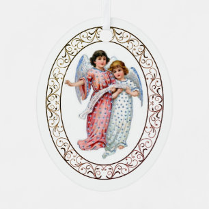 Engelen in roze en blauw metalen ornament
