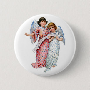 Engelen in roze en blauw ronde button 5,7 cm