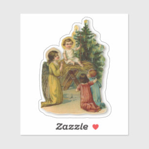 Engelen & Jezus Christelijke Antieke Kerst Meisje Sticker