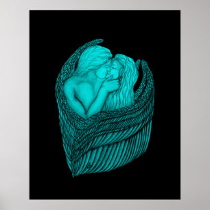 Engelen kussen, zwart en groen ontwerp poster
