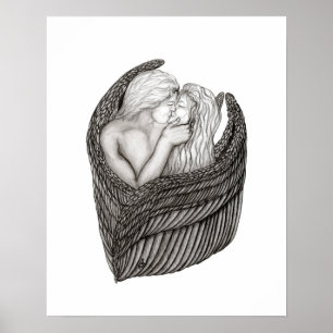 Engelen kussen , zwart-wit ontwerp poster