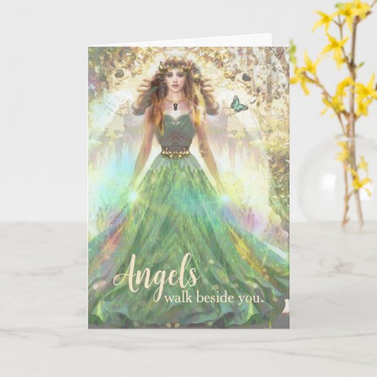 Engelen lopen naast je helende groene bos engel kaart (Gele Bloem)