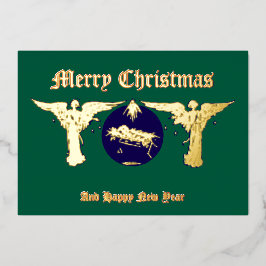 Engelen met Baby Jezus Kerstgeboorte Folie Feestdagenkaart