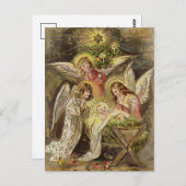 Engelen met Baby Jezus | Vintage kerst Briefkaart (Voorkant / Achterkant)