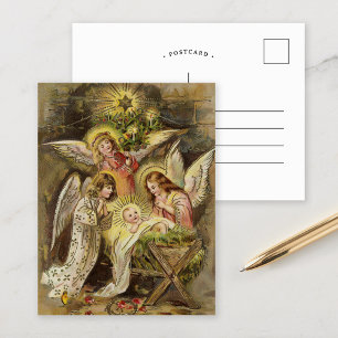 Engelen met Baby Jezus   Vintage kerst Briefkaart