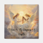 Engelen met harp vierkante magneet (Voorkant)