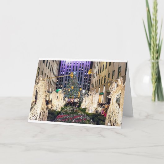 Engelen met horens en bomen feestdagen kaart (Voorkant)