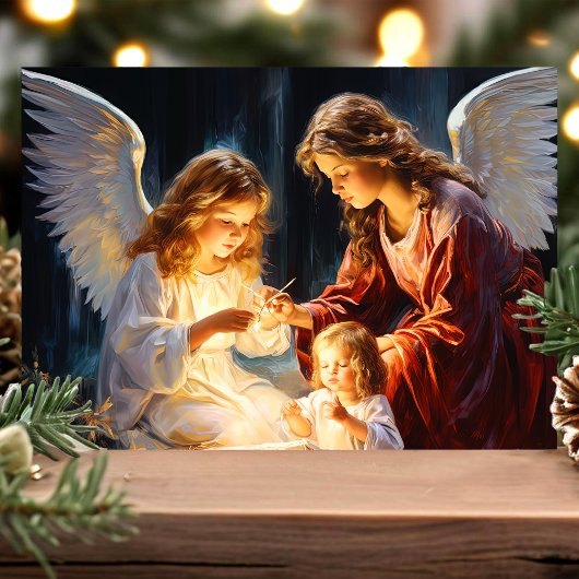 Engelen met kinderkerstfeest feestdagen kaart