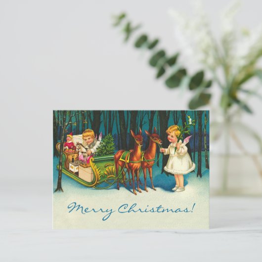 Engelen op de weg feestdagenkaart (Staand voorkant)