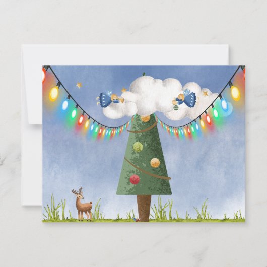 Engelen op hoge versierde boom Aanpasbare tekst Feestdagenkaart (Voorkant)