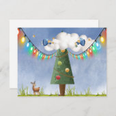 Engelen op hoge versierde boom Aanpasbare tekst Feestdagenkaart (Voorkant / Achterkant)