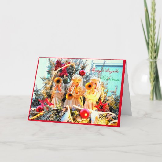 Engelen trompetteren vrolijk kerstfeest feestdagen kaart (Voorkant)