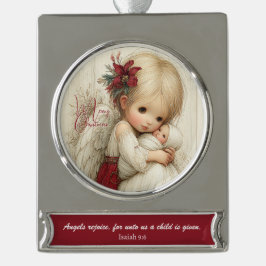Engelen Verheugen Zich – Heilige Kerstzegen Verzilverd Banner Ornament