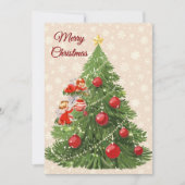 Engelen versieren de boom | Creme Feestdagenkaart (Voorkant)