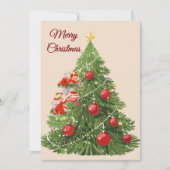 Engelen versieren de boom | Creme Feestdagenkaart (Voorkant)