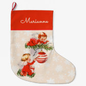 Engelen versieren de kerstboom grote kerstsok (Voorkant)