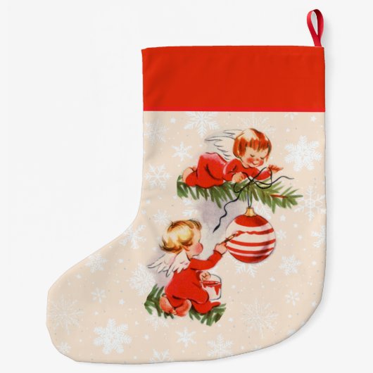 Engelen versieren de kerstboom grote kerstsok (Achterkant)