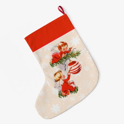 Engelen versieren de kerstboom grote kerstsok (Achterkant (Hangend))