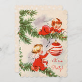 Engelen versieren de kerstboom kaart (Voorkant / Achterkant)