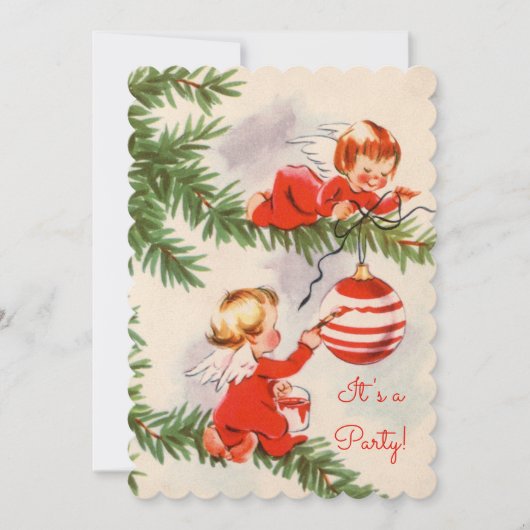 Engelen versieren de kerstboom kaart (Voorkant)