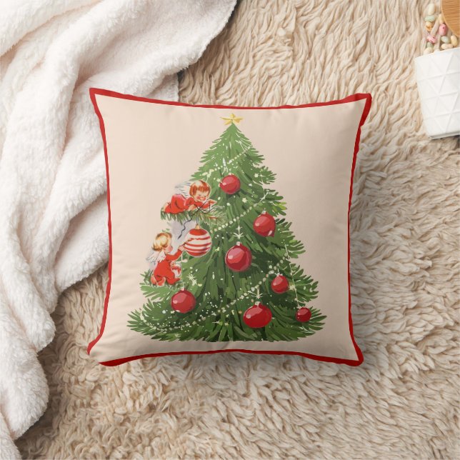 Engelen versieren de kerstboom kussen (Deken)
