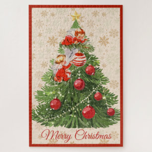 Engelen versieren de kerstboom legpuzzel